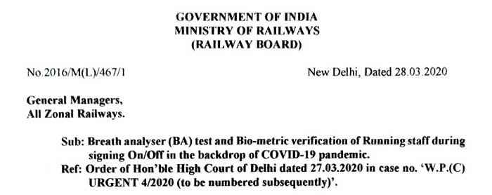 Breath Analyser test and Bio-metric verification of Running staff COVID-19