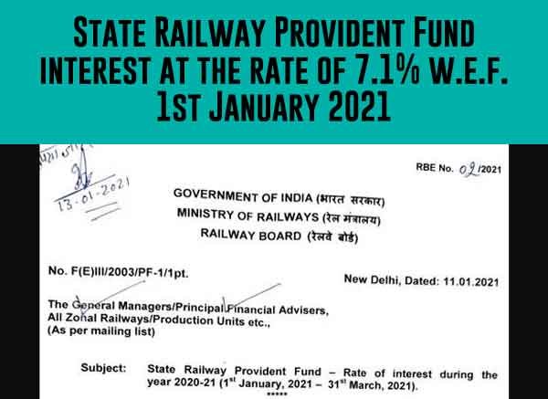 Railway Provident Fund Rate of interest 2021
