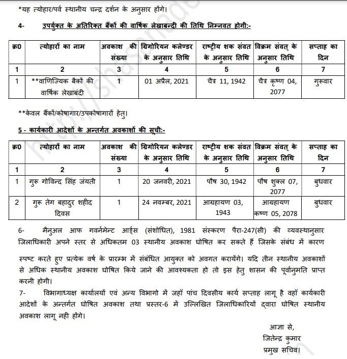 List of Restricted Holiday 2021 in Uttar pradesh Government